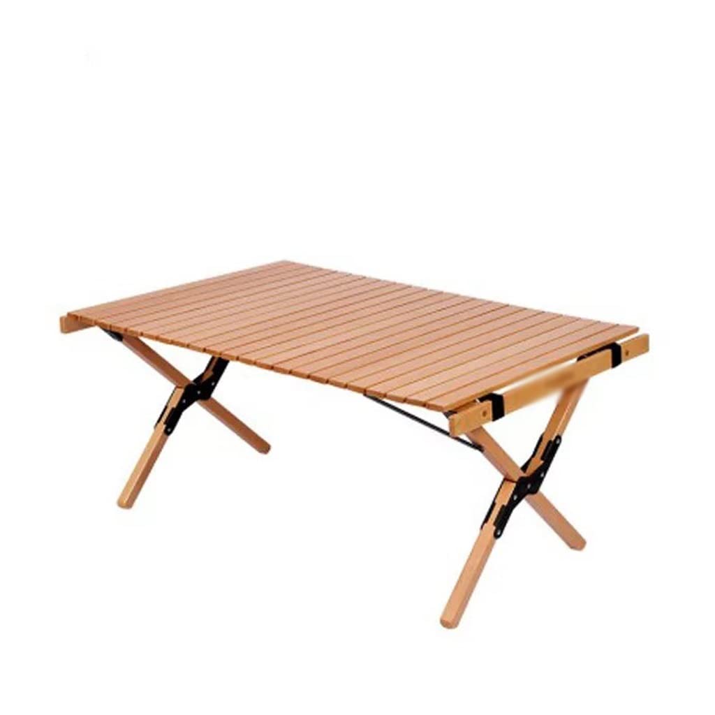 Outdoor Camping Picnic Wood Desk Folding Egg Roll Table Walnut Portable Foldable Self-Driving Tour Table(Wood Color,90 * 60 * 43cm)