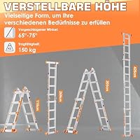 Moonlight Manor 4-Stufen-Mehrzweckleiter: 4-Stufen-Stehleiter & 14-Fuß (4,27 m) Ausziehleiter • Mit Stabilisatorstange und Rädern • 150 kg Traglast • Sicher für Treppen • Für Innen, Außen und Dach – Ansicht 2