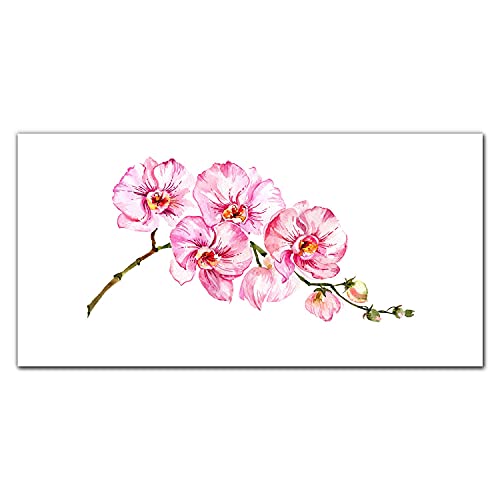 Décoration tableau en verre 100x50cm avec motif branche fleur de peinture