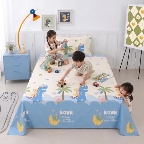Image of Filymore Kids Single Bedsheet with 1 Pillow Cover | Crocodile Printed Bed Sheet for Single Bed | 240 TC Soft Microfiber Bedding Set | 90 x 60 Inch Bedspread | Blue & White