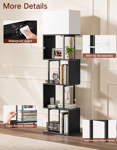Image of 5-Tier Floor Lamp with Shelves & Remote, Dimmable S-Shaped Bookshelf with 3 Color Temperature, 1-Hour Timer, Tall Corner Standing Lamp for Living Room, Bedroom, Office (Black)