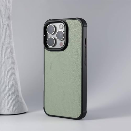 Coque magnétique iPhone 13 en cuir synthétique vert clair à support d'objectif