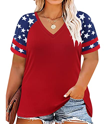 Image of CARCOS Womens Plus Size Tops Short Sleeve Shirts V Neck Tunic Floral /Tie Dye /Solid Summer Tees XL-5X