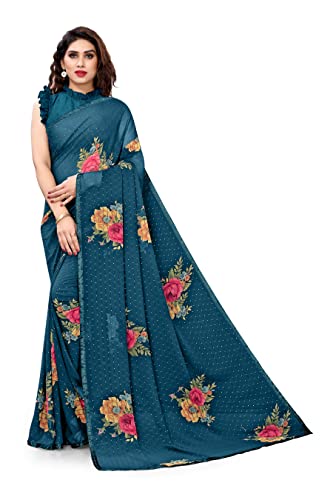 Image of MIRCHI FASHION Saree for Woman Chiffon Geometric and Leaf Printed | Lightweight Daily Regular Use Comfortable Women's Sari with Blouse Piece (Available in 15 Designs)
