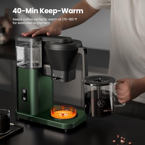 Image of Kismile SCA-Certified 8 Cup Drip Coffee Maker, Pour Over Coffee Machine with 3s Instant Heat 197-205℉, Adjustable Flow Control, Removable Water Tank, Deep Cold Brew & 40 Min Keep Warm (Olive Green)