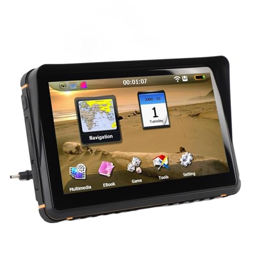 Pyhodi Dispositivo di Navigazione GPS per Moto, Touchscreen 7 Pollici 256 MB 16 GB Rom Navigatore GPS con Trasmettitore FM di Navigazione Vocale in Tempo Reale con Pianificazione