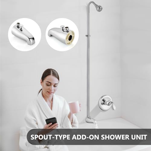 Kit de conversión de bañera a ducha con barra vertical y cabezal de ducha, cromo pulido | Barra vertical de acero inoxidable SUS304 de 70 pulgadas, cabezal giratorio 360°, grifo diverter para bañera, montaje en pared miniatura 5