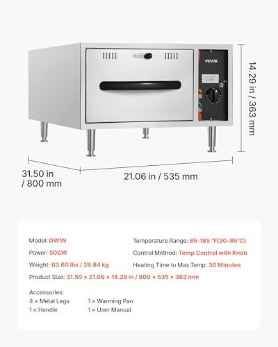 Image of VEVOR Commercial Electric Drawer Warmer, Single-Drawer Stainless Steel Food Warmer, Freestanding Slim Warming Drawer Cabinet, 85F-185F Wide Temperature Range, for Restaurant, Hotel, Bakery & Kitchen