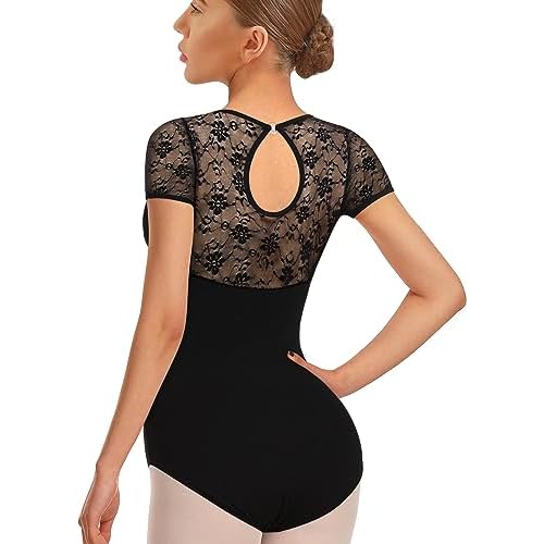 DANSHOW Women Short Sleeve Ballet Leotards for Adult Dance Small X-black