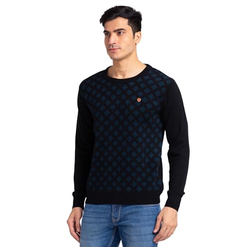 Image of Raymond Men's Regular Fit Acrylic Wool Blend Round Neck Jacquard Pattern Full Sleeve Sweater