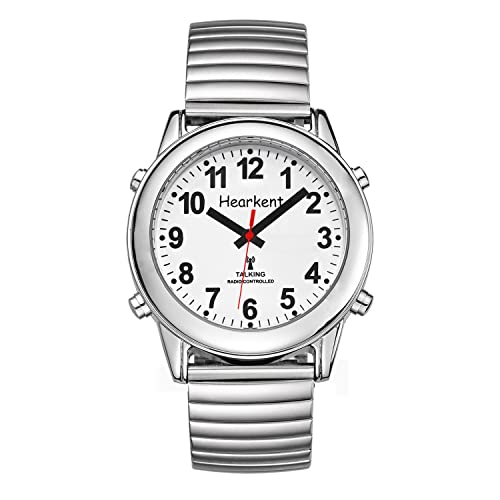 Hearkent Reloj parlante atómico con números grandes y correa expandible autoajustable para personas ciegas o ancianos con discapacidad visual, Banda elástica, MEN SIZE, pulser