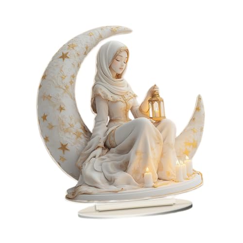 Gralara Estatua de Hada Lunar 2D, Adorno de Escritorio, Escultura de ángel acrílico con Base, Figura de Hada en la para Sala de Estar,