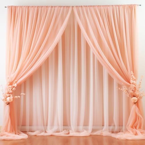 20ft X 10ft Peach Tulle Backdrop Curtain for Parites, Sheer