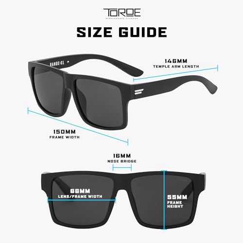 Image of TOROE Eyewear Matte Black RANGE XL Frame Sunglasses Light Weight TR90 Frame, Polarized Polycarbonate Lens