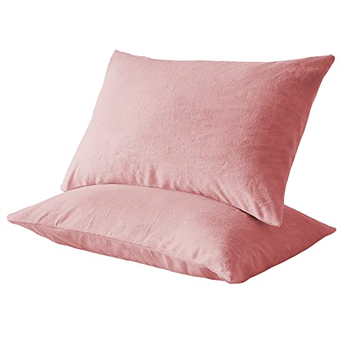 枕カバー 秋冬用 二枚セット マイクロファイバー まくらカバー フランネル パイル地 ピローケース ふわふわ 柔らかく肌触り 暖かい あったか 洗える 静電気防止加工 封筒式 (ピンク, 43×63cm)