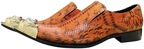 Santimon Mens Loafers Pointed Patent Leather Fashion Metal Tip Western Dress Shoes Brown 12 | Image 5
