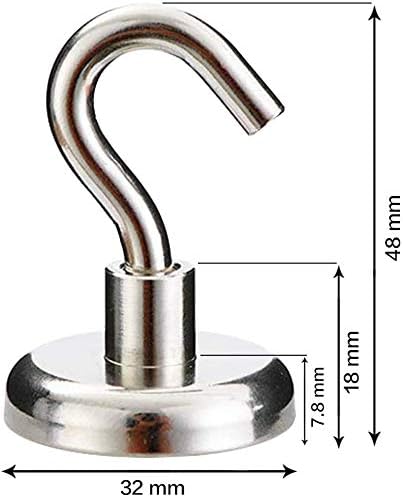 VNDUEEY 100LBS Premium Magnetic Hooks（8 Pack） Strong Hold Hooks Neodymium Magnetic Hooks D32 Heavy Duty Magnets Rare Earth Magnet Hook