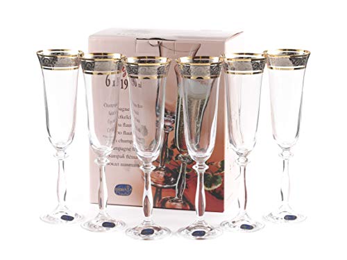 Bohemia Crystal Lot de 6 flûtes à champagne avec gravure argentée et bordure dorée 190 ml