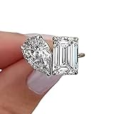 Phoenixjewel Double Stone Solitaire Engagement Ring 2 Stone Toi Et Moi Ring Wedding Ring Emerald Cut Diamond Ring Pear Ring Two Stone Mothers Ring For Her 14K Gold Finish Silver Ring