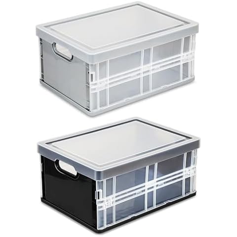 Daixers 10 Quart Storage Bins with Lids, Plastic Storage Bins,Foldable Storage Bins Stackable clear bins (Grey Black) Cover