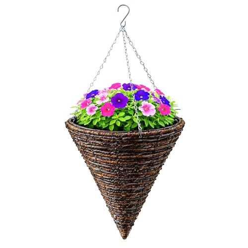 12 inch (30cm) Dark Rattan Cone Hanging Basket