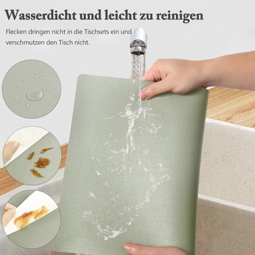 Sets de table lavables en cuir résistant à la chaleur vert sauge antidérapant - 6