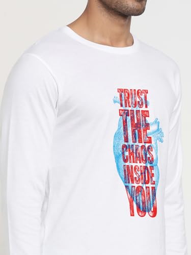 Image of Bewakoof Men's 100% Cotton Graphic Print Regular Fit Full Sleeve Round Neck T-Shirt | Tshirt for Men Cotton| Casual Wear | Street Wear