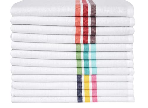 Cotton Carnival Serviettes de Cuisine, 100% Coton Super absorbants torchons, Lot de 12 torchons de Cuisine à Chevrons tissés, 18"x 28", torchon à Coins en Onglet Cover