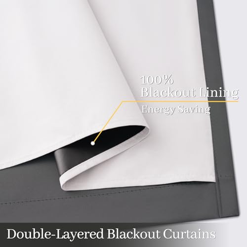 Image of Yakamok Dove Grey 100% Blackout Curtains 84 Inches Long 50 inch Wide 2 Panel | Blackout Curtain Panels for Bedroom, 2 Thick Layers Grommet Top Thermal Insulated Drapes with White Back for Living Room