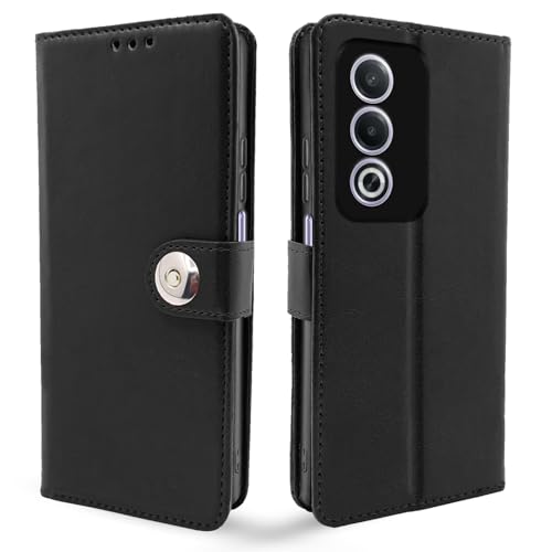 Image of Pikkme Flip Cover Leather Finish | Inside TPU with Card Pockets | Wallet Stand and Shock Proof | Complete Protection Button Flip Case for Oppo A3 Pro 5G (Black)