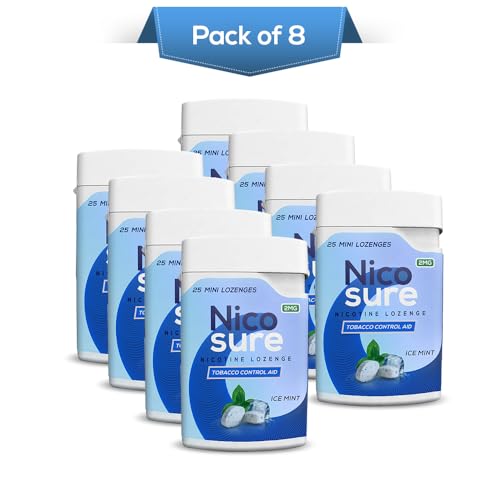 Image of Nicosure Nicotine Lozenges Container Pack-2mg-Pack of 8-200 Lozenges|Tobacco Control Aid|Icemint Flavour|Aids in Quitting Tobacco|Sugar-free|Mini Size Max Flavour