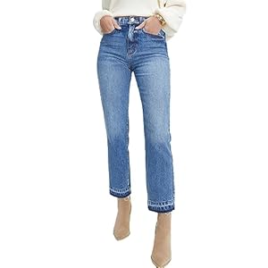 Astylish Womens High Waisted Straight Leg Ankle Jeans Casual Stretch Denim Pants