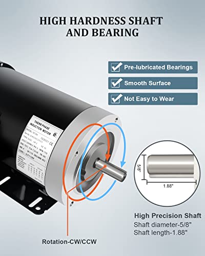 Electric Motor 2Hp 1750Rpm General Purpose Three Phase 56C Motor Tefc 230/460V 5/8" Shaft Diameter 4 Pole 60Hz #TOP3
