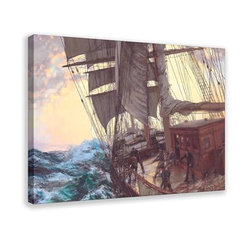 Impression sur toile Trimming The Sails de Montague Dawson - Tableau salon 50,8 x 76,2 cm