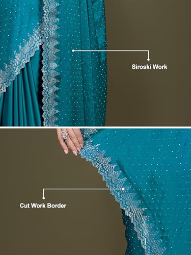 Image of TRENDMALLS Women's Satin Silk Siroski Zarkan Work Saree with Unstitch Blouse Piece