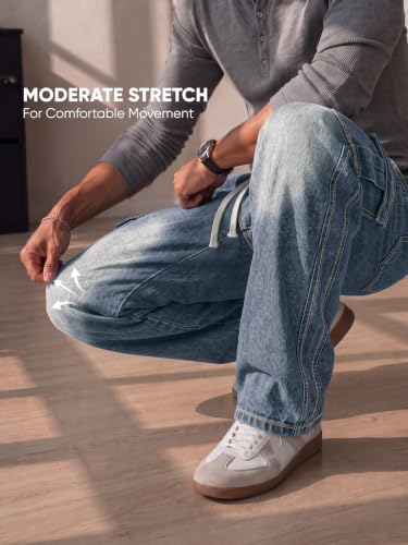 Image of JMIERR Men's Stretch Cargo Jeans Loose Straight | Over 60% Cotton Blend, Stretch Denim, Drawstring Waist, 5-Pocket Design, Loose Straight Fit, Casual Workwear Jeans