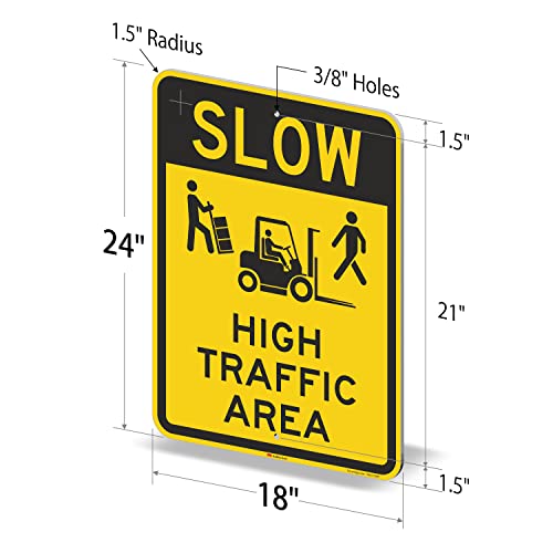 SmartSign 3M Engineer Grade Reflective Sign, Legend "Slow High Traffic Area" with Graphic, 24" High X 18" Wide, Black on Yellow by SmartSign - Image 4