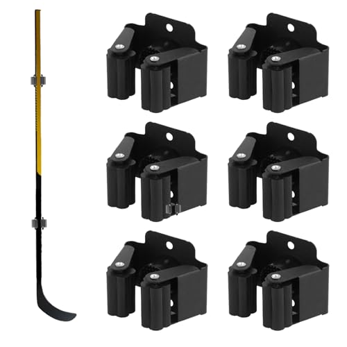 6 Pack Wall Mount Hockey Stick Holder Hooks, Stainless Steel Ice Hockey Stick Organizer Rack with Mounting Hardware Multi-Angle Sports Gear Hooks for Sticks Storage and Display Accessories Decoration
