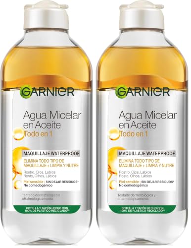 GARNIER Skin Active, Agua micelar (piel grasa, en aceite waterproof) - 400 ml. (Paquete de 2)