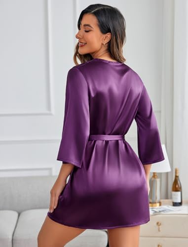 Image of Avidlove Women's Kimono Robe Short Satin Pure Short Silky Robes