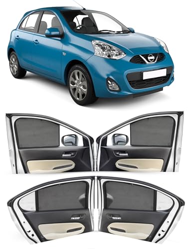 Image of Autofact Car Sunshades for Nissan Micra, UV Protection, Useful Car Accessories, Custom fit Sun Shades for Side Windows, Set of 4