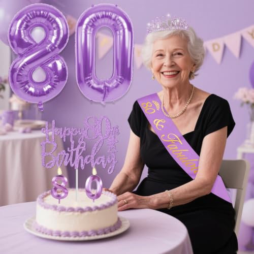 YeohJoy Purple 80th Birthday Decorations for Women by YeohJoy - Used condition - Image 2