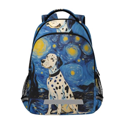 Watercolor Dalmatians Dog Starry Sky Kid's Backpack for Boys Girls School Backpack Laptop Travel School Bag with Pockets