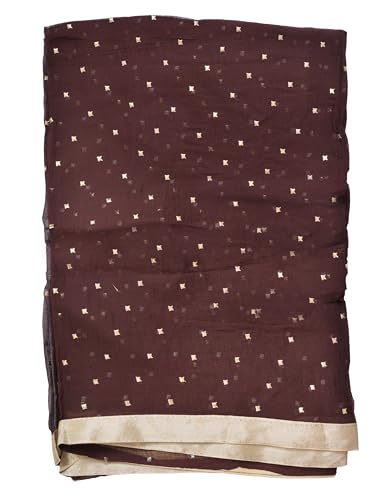 Image of YOUTHQUAKE Women's Golden Printed Chiffon Dupatta With Four Side Golden Lace