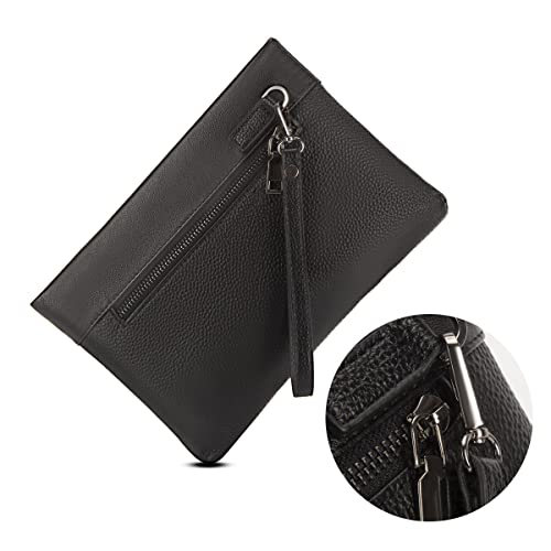 Leathario Handgelenktasche Herren Leder Vintage Handtasche ideal für Reisen Festival Herrenhandtasche Schwarz