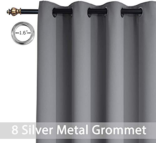 Yakamok Room Darkening Gray Blackout Curtains Thermal Insulated Grommet Curtain Panels For Bedroom, 52W X 84L, Grey, 2 Panels, 2 Tie Backs Included #TOP3