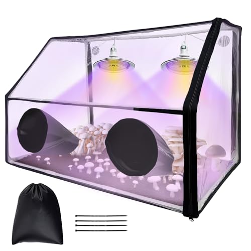 Ehaijia Large Still Air Box Mushroom Grow Set, 30×20×20 Inch Mycology Fume Hood Propagation Tent with Two Mushroom Lights, Provide 360°lllumination, Durable& Easy to Install, Ideal for Indoor Growers