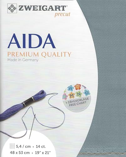 Image of Wizardi Stern-Aida 14 Count Misty Blue 3706 /594 - Precut Zweigart Aida Cloth 14 Count, 100% Cotton Cross Stitch Fabric, 19x21 Needlepoint Canvas for Embroidery