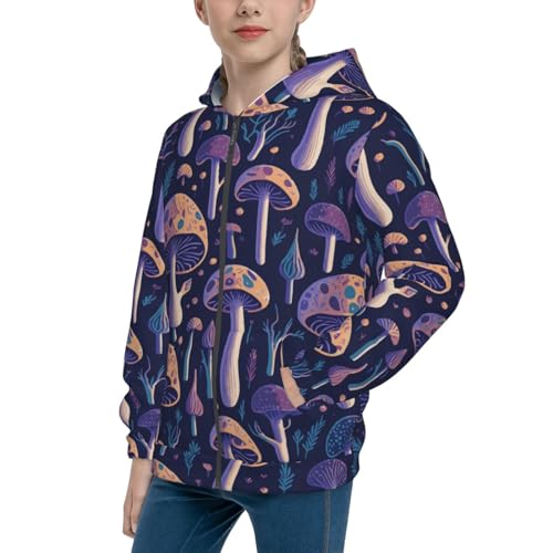 Floral Hippie Mushrooms Kid Hoodies Boys Zip Up Sweatshirts Girls Pullover with Pocket