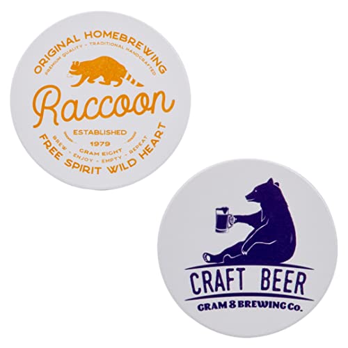 【珪藻土 コースター 2枚セット (RCCOON × BEER)おしゃれ アスベスト無 検査済み 吸水 速乾 調湿 結露対策 キッチン 珪藻土コースター ねこ くま しか アライグマ カフェ ソープディッシュ コースター 裏面 コルク】